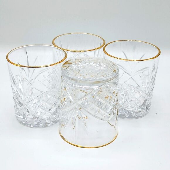 Set Of 4‎ Valencay Gold Embossed  Whiskey Glasses Old Fashioned Drinkware 10.4oz - Picture 5 of 13